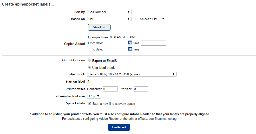 Create Spine/Pockets Labels details page